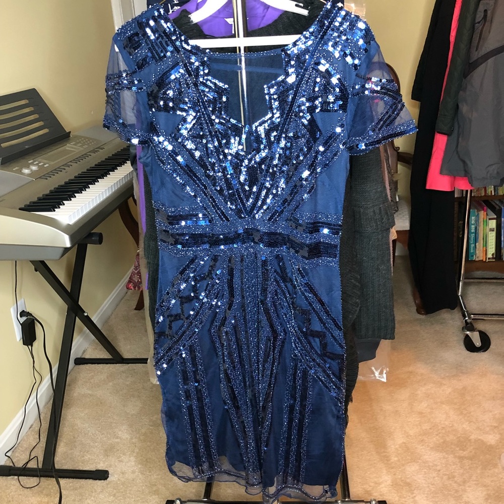 Blue Sequin Roaring 20s Cocktail Dress